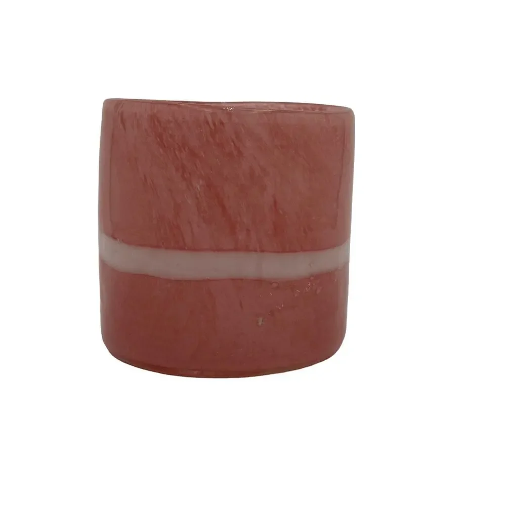 Vintage Hand Blown Glass Vase in Pink and White 4.5